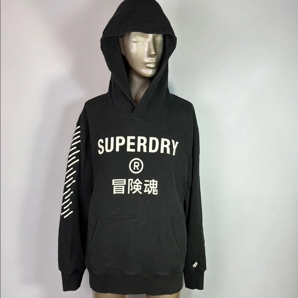 Superdry Core Sport In Black Hoodie Bold Branding Casual Style - Picture 1 of 9